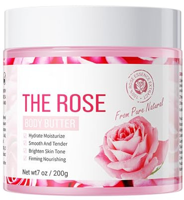 Body Butter Lotion – Intensive Pflegecreme Für Sehr Trockene Haut – Natürliche, Vegane Körperbutter Mit Langanhaltender Feuchtigkeit – Nährende Bodylotion Für Weiche, Geschmeidige Haut (Rose)