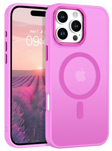 DOMAVER Cover Magnetica per iPhone 16 Pro 6,3 Pollici, Compatibile con MagSafe,Custodia Traslucida Opaca, Anti-urti, Resistente ai graffi, Anti-ImPronte, Sottile, Rosa Fucsia