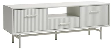 möbelando TV-Board >Palma< mit 2 Schwenktüren in Greige, modernes Design, MDF + Stahl, ca. 140 cm breit, pflegeleicht, mit Einlegeboden, inkl. Aufbauanleitung, ideal für Wohnzimmer & Technik