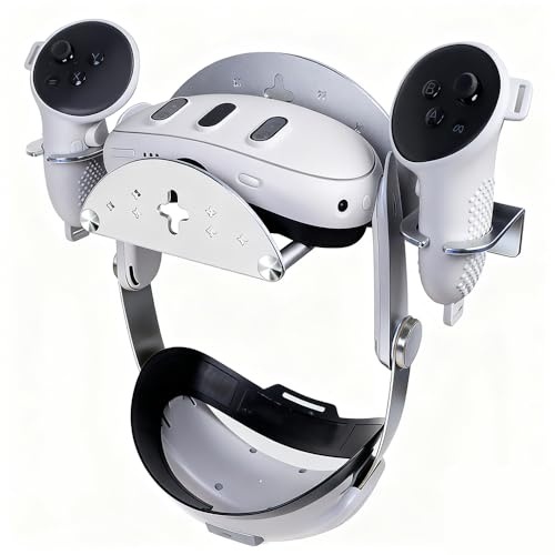 Wall Mount for Meta Oculus Quest 3S/Quest 3/Quest 2/Quest Pro/Rift-S/Vision Pro Headset & Controllers, Aluminum VR Wall Holder with 2 Storage Way, Desk Space Saving & Stable VR Stand, Silver