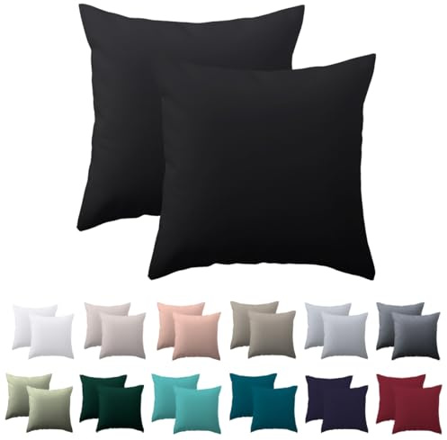 Nesture Kissenbezug 50x50 2er Set, Schwarz, 100% Mikrofaser | kissenhülle 50x50cm mit Reißverschluss, Kopfkissenbezug weich & bügelfrei, atmungsaktiv, Pflegeleicht bei 60°C waschbar