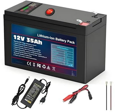 BOGJFC Batterie 12V 35Ah Li-Ion 18650 Avec Chargeur 12,6V 3A Pour Vélos Électriques Trottinettes Lampadaires Solaires Onduleurs