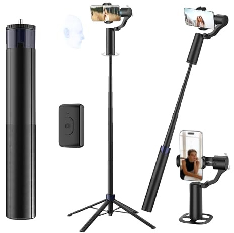 Auto Face Tracking Stativ 360 ° drehbar, Modulares Selfie-Stick-Kits mit Basis, Fernbedienung und Gestensteuerung, 70 Zoll Telefonständer für Vlogging, Live-Streaming, YouTube, TikTok