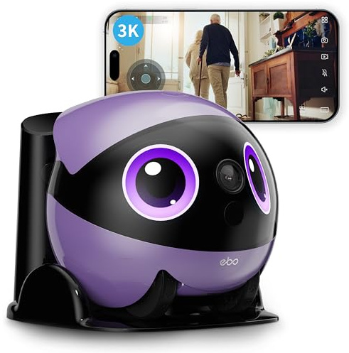 Enabot EBO Air 2 Plus FamilyBot,Interaktive Roboter,3K fahrbare Heimüberwachung,Überwachungskamera mit KI-Chat (ChatGPT) & Auto-Patrouille & Zwei-Wege-Audio & Videoanrufe (Nebel Lila)