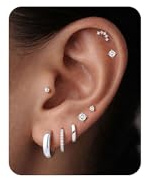 Turandoss 8 Paar Ohrringe Silber Gold Damen, Minimalistisch Ohrringe Set | 14K Vergoldete Hypoallergene Ohrringe Set, Medizinische Ohrstecker, Klein Creolen, Helix Stecker, Wasserfest Piercing Ohr