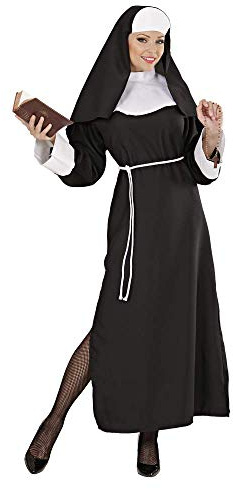 CARTOON Costume di Carnevale Suora Donna Vestito Suor Teresa con Tunica Nera Cintura e Copricapo Travestimento Classico e Tradizionale per Feste a Tema