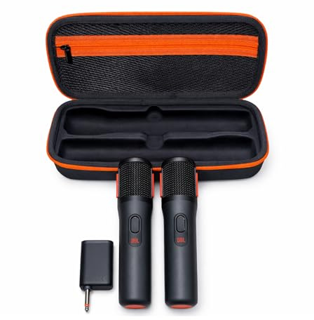JBL PartyBox Wireless Mic - 2X Digital Wireless Microphones, Rechargeable Battery, Compatible with All PartyBox Speakers (Black) Including Winguard Protective Travel Case