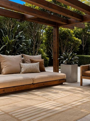 Ted Baker Flachgewebe Teppich Allington - Wendeteppich Outdoor geeignet, Pflegeleichter Wohnzimmerteppich, Modern, Streifen Muster für Wohnzimmer, Terrasse, Esszimmer, Balkon - Jute Weiß, 160x230 cm