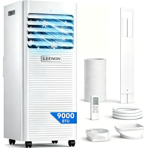LEENON Klimaanlage Mobil 9000 BTU, Klimagerät mit Abluftschlauch, 4 in 1 Mobil Klimaanlage Entfeuchten mit Abluftschlauch/Fensterkit, Fernbedienung/Timer, Digitales Display, Für Räume bis 35 m²