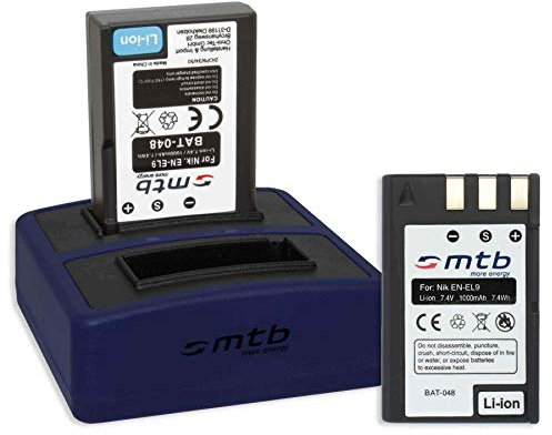 2X Batterie + Double Chargeur Compact (USB) pour Nikon en-EL9 / Nikon D40, D40x, D60, D3000, D5000
