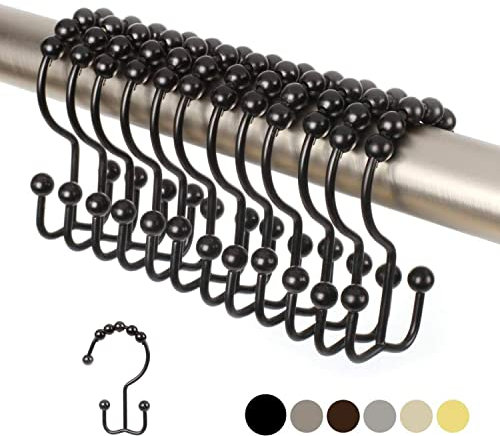 2 Lb. Depot Ganci per tende da doccia doppi anelli (finitura decorativa nera opaca) Gancio in metallo in acciaio inossidabile resistente alla ruggine di alta qualità, le sfere a rulli, set di 12