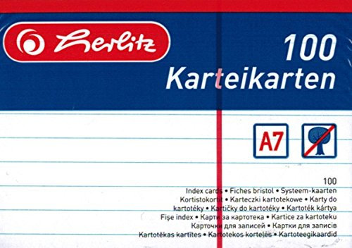 Herlitz 1150507 Karteikarten, A5, Weiß, A7 / 200 Karten, 100 Stück