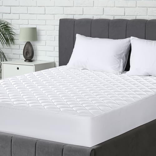 Utopia Bedding Gesteppter Matratzenschoner 135 x 190 cm, Spannmatratzenauflage, Tiefe Tasche Matratzenbezug dehnt Sich bis zu 38 cm (Weiß)