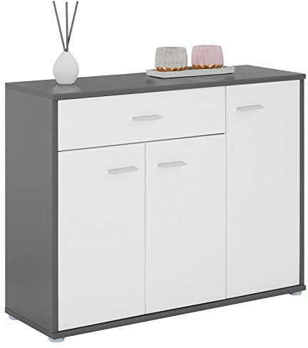 IDIMEX Buffet Salle à Manger Coraline L 88 cm Gris et Blanc avec 1 tiroir et 3 Portes, bahut Bas, Meuble de Rangement Style Moderne, Commode vaisselier 88 x 70 x 30 cm