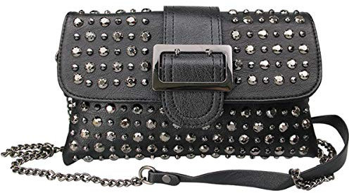 Rullar Frauen Damen Punk-Niet Geldbörse Handtasche Clutches Umhängetasche Schultertasche Multifunktional PU Leder Henkeltasche Shopper Schwarz