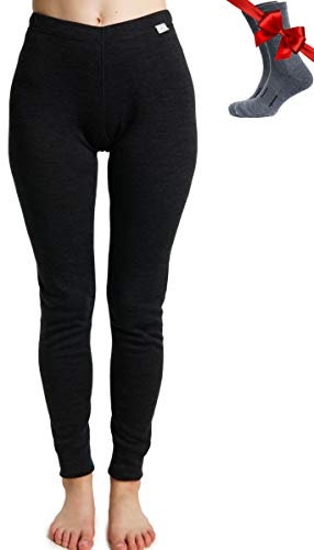 Merinowolle Thermounterwäsche Damen - Merino Unterhose Damen Merino Leggings + Wollsocken (X-Large, Charcoal Grey 250)