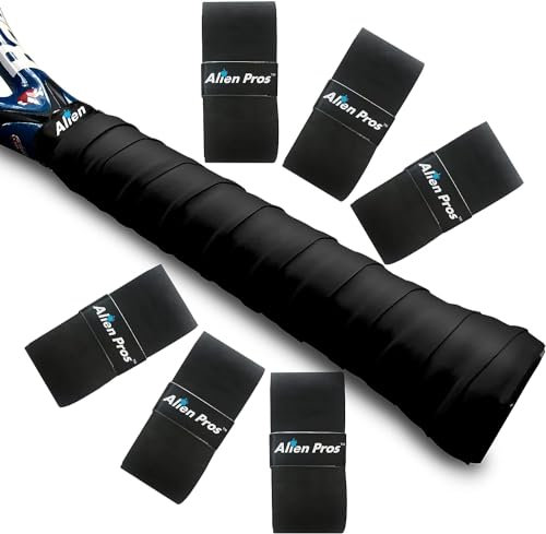 Alien Pros Tennis Griffband (6 Griffe) - Vorgeschnittenes Tennis Griffband für ein leichtes Griffgefühl - Bekleben Sie Ihren Schläger für höchste Leistungen (6 Griffe, Schwarz)