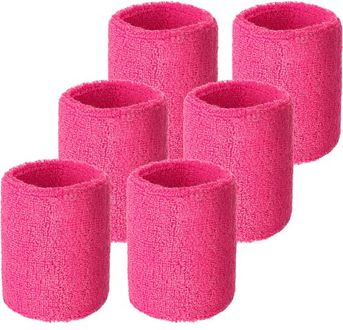 Willbond Lot de 6 Bracelets de sport absorbants pour compétitions, pour basket-ball, tennis, football, course à pied, travail, (Rose fluo)
