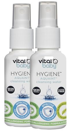 Vital Baby Aquaint Cleansing Water 50ml 2pk | Hypoallergenic & Antibacterial | Safe for All Ages, Gentle on Skin, Alcohol-Free, 100% Natural Formula | Vegan-Friendly | Quick, No-Rinse Skin Cleanser