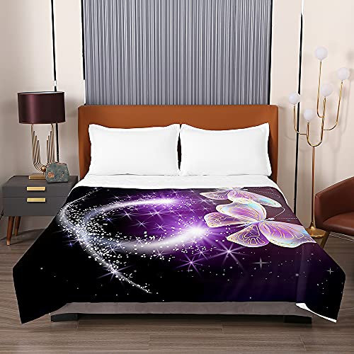 Surwin Tagesdecke Bettüberwurf Steppdecke für Doppelbett Einzelbett, 3D Transparenter Schmetterling Wattiert Gesteppt Bettdecke Tagesdecken mit Ultraschall Genäht (Goldenes Lila,150x200cm)