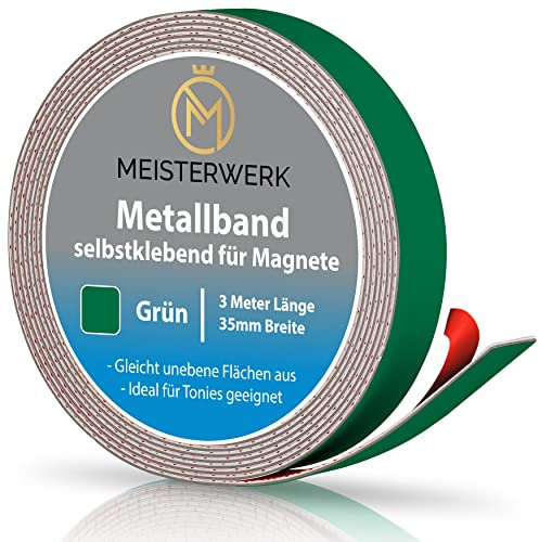MEISTERWERK Metallband u.a. für Tonies, Magnete & Tonie Tribüne | Metallband mit starkem Schaumstoffkleber | Magnetband | Magnetleiste selbstklebend