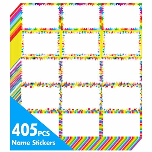 405 Stück Entzückende Namensschild-Aufkleber, 5 Regenbogenfarben-Designs für Themenpartys, Schule, Büro, Zuhause (7,6 x 5 cm)