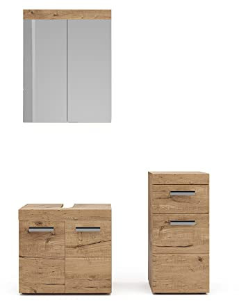 Vicco Badmöbel-Set Luna, Badezimmerschrank-Set, Eiche, 3 Teile, mit Midischrank