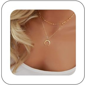 Andelaisi Boho Layered Choker Necklace Gold Moon Necklace Chain Crescent Moon Necklace Gold Beaded Necklace Chain Jewelry for Women and Girls