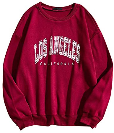 Damen Los Angeles Sweatshirt Langarmshirt Rundhals Tops Damen Ohne Kapuze Pullover Pulli Herbst Winter Teenager Mädchen Vintage Pullov Oberteile Bluse Top