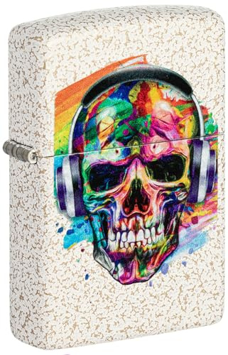 Zippo Sturmfeuerzeug - Skull Headphones, Mercury Glass, Color Image - Nachfüllbar - Wiederverwendbar - Windfestes Design - Geschenkbox - Made in USA