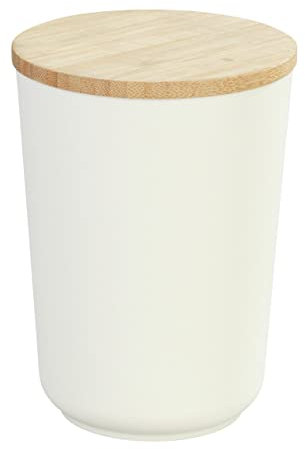WENKO Aufbewahrungsdose Plaia 750 ml, cremefarbene Vorratsdose mit Deckel aus Bambus ausgestattet mit einem Silikonring, luftdichter Verschluss, spülmaschinengeeignete Dose, BPA-frei, Ø 10,5 x 14,5 cm