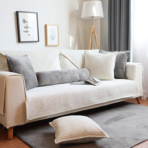 WYJHNLBEDC Sofa/Couch überzug/überwurf, Sofa überwurfdecke, Warmer Super Weicher Plush Sofabezug für Sofa L Form/U Form/Ecksofa 3/2/1 Sitzer, Sofaschutz Hund Kratzschutz Katze Weiß
