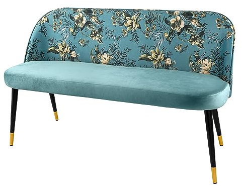 Riess Ambiente Design Bank PRÊT-À-Porter türkis Samt florales Muster und goldene Fußkappen