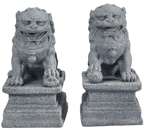 Mini Chinesische Steinlöwen Deko - Feng Shui Löwen Figuren Aus Sandstein Für Bonsai, Garten Und Zuhause - Traditionelle Wächterlöwen, 4,5 X 3 X 2,2 cm