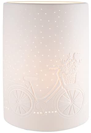 GILDE Deko Lampe Tischlampe - Blumen Fahrrad - Höhe 28 cm, 32323, Weiß