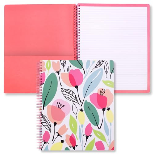 Steel Mill & Co Cute Large Spiral Notebook College Ruled, 11 x 9.5 with Durable Hardcover and 160 Lined Pages, Pink Poppy