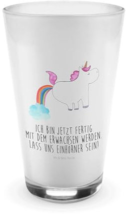 Mr. & Mrs. Panda Cocktailglas Einhorn Pupsen - Geschenk, Spaß, Glasbecher, Regenbogen, Freundin, Glas, Teeglas, Latte Macchiato, Glitzer, Unicorn, Lustig, Longdrinkglas