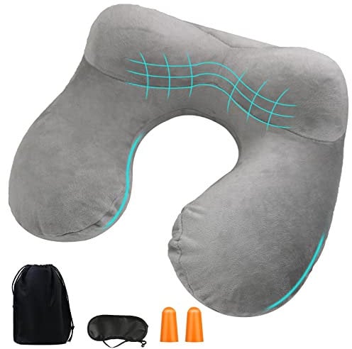 YOUXIU Nackenkissen aufblasbares Reisekissen kompakte Nackenhörnchen egornomische Kopfstütze mit samtweichem waschbarem Bezug für Beste Reiseutensilien zum Schlafen/Lesen/Camping