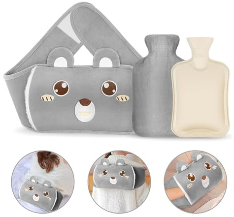 Aoreun wärmflasche mit bezug, Wärmeflasche aus Gummi mit Weichem Taillen-Bezug, wärmflasche gürtel Kinder, 3 Stück Wärmbeutel, Warmwasserbeutel für Hals und Taille,Unterleib warm