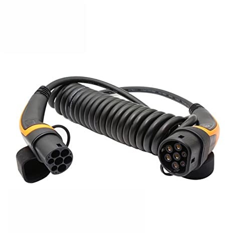 LXSWY Cable Recharge Voiture Electrique Câble triphasé 32A 22KW EV Type 2 à Type 2 IEC 62196 EV Charge avec câble spiralé de 5 mètres 2 connecteurs