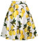 Damen Rockabilly Rock Vintage 1950er Jahre Retro Blumen Druck Faltenrock Elastische Hohe Taille Swing Glockenrock Tellerrock Plissee A-Linie Knielang Festliche Röck Trachtenrock Sommer Zitrone XL