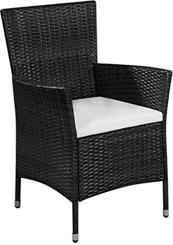 XIAOGUANG Gartenstuhl und Hocker mit Polstern, Gartensessel, Campingstuhl, Terassenstühle, Gartenmöbel, Balkon Stühle, Balkonstuhl, Hochlehner, Stühle Für Draußen, Poly Rattan Schwarz