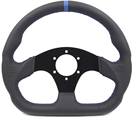 Sportlenkrad,Lenkrad 13 Zoll (330mm) Lenkrad Leder blau Nahtstreifen Lenkrad Flat Racing Spiel Lenkrad