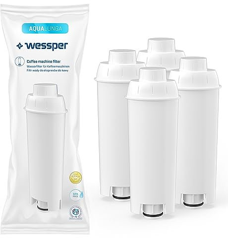 Wessper Aqua Lunga Lot de 4 filtres à eau pour machine à café automatique Delonghi DLSC002, SER3017 & 5513292811 – Compatible avec les séries ECAM, ESAM, ETAM, SECAM