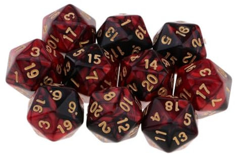Yourandoll 10 STÜCKE Polyedrische Würfel D20 Würfel Dice Spielwürfel for DND RPG Tischspiele (Rot Schwarz)