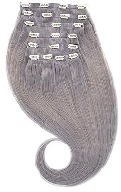 GLOBAL EXTEND® Clip-in-Extensions nahtlos I 100% Echthaar I Angenehmes Tragen | Einfaches Befestigen I Dichte und Volumen I Große Farbauswahl I Komplettes Set (30 cm, dunkelgrau)