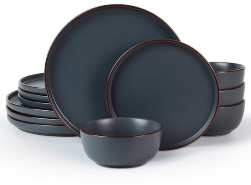 Famiware Mercury 12-Piece Stoneware Dinnerware Set, Charcoal