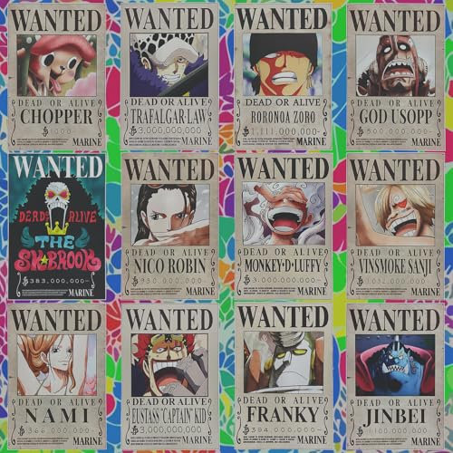 WKxinxuan Wanted Anime Poster Pack - 12 Stück Karikatur Wanddekoration für Schlafzimmer