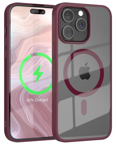 EAZY CASE Crystal TPU Hülle kompatibel mit iPhone 15 Pro Max kompatibel mit Qi-Charging, Silikon mit Kameraschutz, Slimcover, Handyhülle, Silikonhülle, Backcover, Durchsichtig, Transparent/Beere