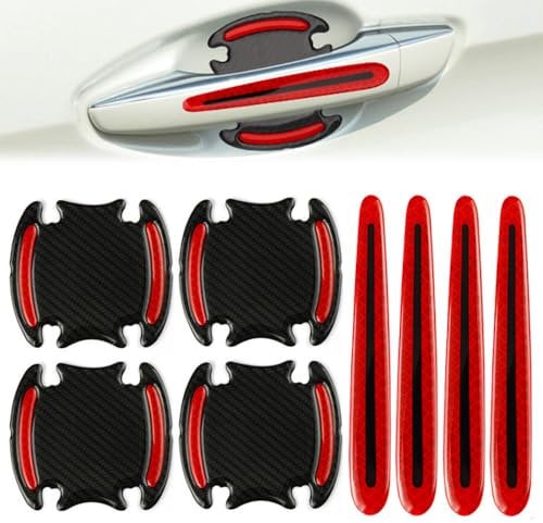 Deyixinup 8 PCS Car Door Handle Protectors Universal 3D Carbon Fiber Car Stickers Set Reflective Car Door Handle Paint Scratch Guard Film Safety Warning Sticker for Auto Car Rearview Mirror